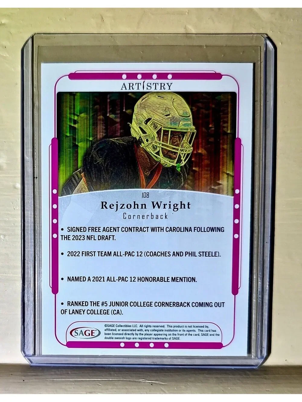 Rejzohn Wright 2023 SAGE NFL Artistry Football #108 Card